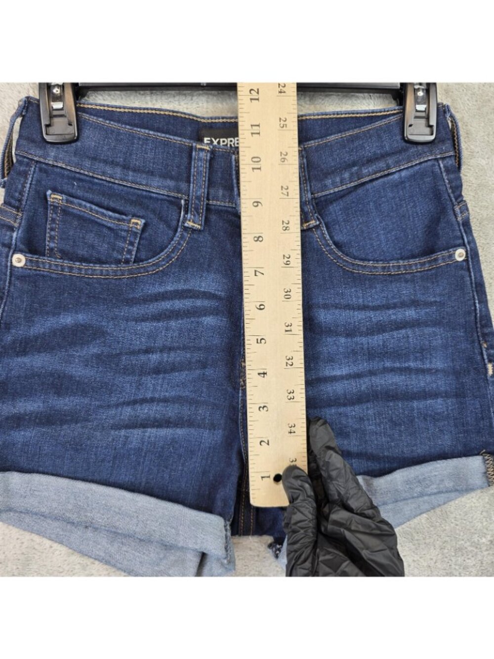 Express Jeans Shorts Womens 0 Blue Denim High Rise Cuffed Stretch Casual Summer - Picture 7 of 10